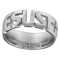 Stainless Steel Silver Jesus and Rosary Ring